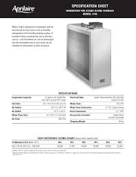 Specification Sheet Humidifier For Stand Alone Furnace Model