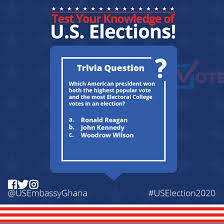You can use these cards in a regular trivia game or use our thanksgiving trivia board in a game where where everyone is … U S Embassy Ghana Uselection2020 Trivia Which American President Won Both The Highest Popular Vote And The Most Electoral College Votes In An Election A Ronald Reagan B John Kennedy C