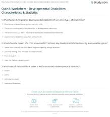 Quiz Worksheet Developmental Disabilities Characteristics Statistics Study Com