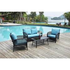 Outdoor furniture are available at litehouse pools and spas we offer the ability to shop online in or in one of our 15 stores for the highest quality products and services. Boyel Living Black 4 Pieces Pe Rattan Wicker Outdoor Patio Furniture Sets With Coffee Table And Blue Cushions Wfhz021 Bl The Home Depot