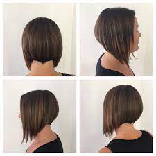 Angled Bob With Nape Detail On Brunette Hair With Balayage The Latest Hairstyles For Men And Women 2020 Hairstyleology Balayage Hair Bob Balayage Bob Hairstyles