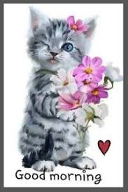 You know spring has sprung when the grass turns green and your favorite flowers start to bloom. Good Morning Cat With Flowers Winking Hearts Love Start Your Day With Some Love Ebay