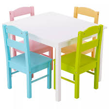 The four side chairs have a cross back design, adding flair to this stunning set. 5 Piece Kids Play Table Chair Set Wood Activity Study Table W 4 Chairs Colorful Baby Seats Sofa Aliexpress
