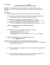 1) sexual reproduction alone does not lead to evolution 2) the frequency of each allele in a gene pool will remain constant unless other factors are. In The Hardy Weinberg Equation What Does P2 Represent