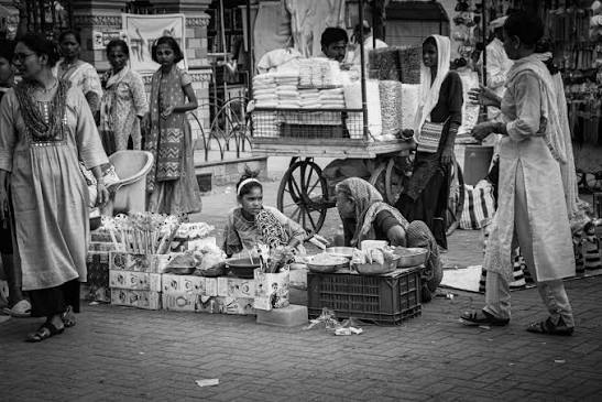 Black and White Indian Street Market Scene · Free Stock Photo