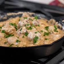 Make Classic Swedish Meatballs With Cream Of Mushroom Soup Milk And Sour Cream Great W In 2020 Baked Chicken Meatballs Meatball Recipes Easy Swedish Meatball Recipes