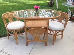 Vintage Rattan Dinette Set Oval Table With 2 Chairs Compact Dining Table Set Small Rattan Bamboo Dining Table And Chairs Retro Daisy Girl Outdoor Tables And Chairs Dinette Sets Wicker Dining Tables
