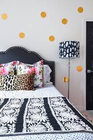 Black And White Accent Wall Dots Guest Bedroom Decor Room Reveal Monica Wants It Guest Bedroom Decor Gold Bedroom Black Gold Decor