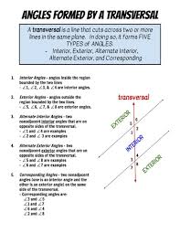 Transversal Angles Types Of Angles Math Angles