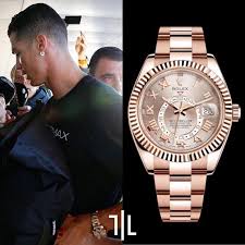 The Football Legend Cristiano Wears A Rolex Oyster Perpetual Sky Dweller In 18k Rose Gold With Sundust Di Oyster Perpetual Rolex Oyster Perpetual Sky Dweller