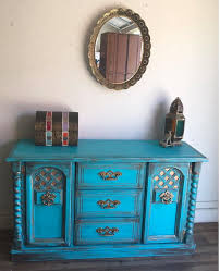 When painting over dark glossy paint, successive primer coats may be needed to cover the area completely and smoothly to create a ready surface. Handpainted Turquoise Buffet Beautiful Cabinet Console Cabinet Moroccan Design
