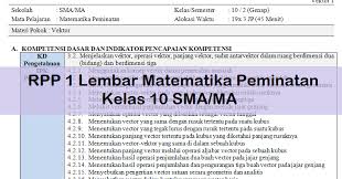 Rpp 1 Lembar Matematika Peminatan Kelas 10 Sma Ma Antapedia Com