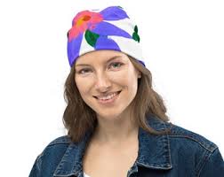 Bright Day Beanie, Artistic Skull Cap, Colorful Abstract Art Boho Hat,  Baby, Youth & Adult Sizes, Lined Lightweight Toque
