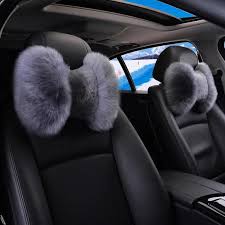 Genuine Sheepskin Fur Bow Shaped Warming Car Seat Headrest Pillow Car Seat Headrest Girly Car Accessories