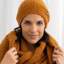 Strickmütze ZARAH aus Alpaka Biowolle, Cognac Braun