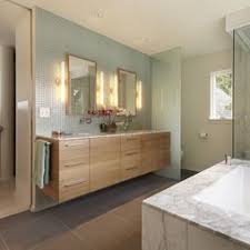 Beautiful Rift Sawn White Oak Cabinets Goes Well With The Green Blue Tile Modern Bathroom Floating Bathroom Vanities Modern Bathroom Design