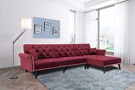 Homefun sectional couch sofa, linen convertible l shaped couch with ottoman and chaise lounge sofa sets for living room modern upholstered with metal legs, red. Amazon Com Burgundy Wine Red Sectional Sofa Sleeper Bed Julyfox 900 Lb Heavy Duty 115 Inch 3 Seater Sectional Sofa W Chaise Velvet Sofa Futon Modern Day Bed W Nail Head Trim For Living Room Small