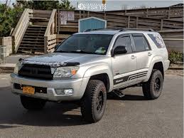 The 4runner was redesigned from the ground up for 2003, but its priorities haven't changed a bit. 2004 Toyota 4runner Wheel Offset Slightly Aggressive Suspension Lift 3 696070 Team Stance
