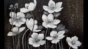 Abstract Black And White Flower Painting Easy Black And White Floral Acrylic Painting Tutorial For Beginners Live Painting Tutorial Painting Abstract Floral Paintings