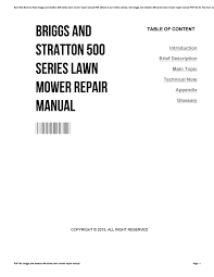 Our briggs & stratton service manuals and guides are available to. Briggs And Stratton 500 Series Lawn Mower Repair Manual By Josephbrown3685 Issuu