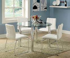We carry the trendiest designs that range from traditional our space saving 48 inch round glass top tables for 4 or 54 inch round glass tables for 6 are a perfect addition to your dining area. Cm8320t Wh 5 Pc Kona 45 Round Glass Dining Table Set With Chrome Legs
