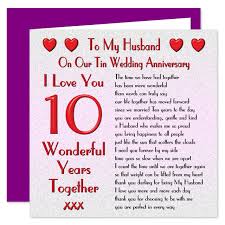 Renewing wedding vows to commemorate the special day is popular with many couples, as is planning a festive party to celebrate appropriately. My Husband 10th Wedding Anniversary Card On Our Tin Anniversary 10 Years Sentimental Verse I Love You Buy Online In United Arab Emirates At Desertcart Ae Productid 48124239
