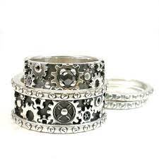 I Want His And Hers Steampunk Gear Ring Set Sterling Silver And Black Diamond On Etsy 6 With Images Cool Wedding Rings Steampunk Rings Gothic Wedding Rings