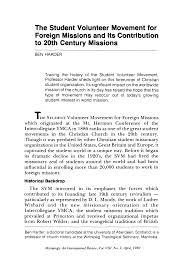 The Student Volunteer Movement for Foreign Missions and Its Contribution to  20th Century Missions