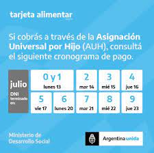$6.000 para familias con solo un hijo o hija de hasta 14 años $9.000 para familias que tienen dos hijos/as en esa franja de edad Ministerio De Desarrollo Social De La Nacion Tarjeta Alimentar Conoce Como Es El Calendario De Pago En Julio Para Los Que Cobran A Traves De La Asignacion Universal Por Hijo Auh