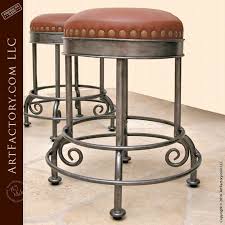 Hand Forged Bar Stool Genuine American Leather Seat Iron Bar Stools Bar Stools Wrought Iron Bar Stools