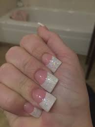 White Holographic Glitter Gel And Acrylic Nails Simple Square And Flare French Tips White Tip Acrylic Nails Gold Acrylic Nails Acrylic Nail Designs