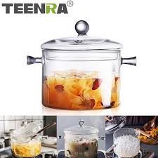 Teenra المنزلية الزجاج الشفاف إناء للحساء المطبخ مقاومة للحرارة عصيدة وعاء المنزل الزجاج وعاء أدوات المطبخ الطبخ أوعية تخزين In 2020 Cooking Tools Soup Pot Glass Bowl