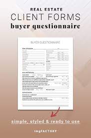 Real Estate Buyer Questionnaire Buyer Consultation Form Client Questionnaire Form Real Estate Form Real Estate Questionnaire Pdf Sheet Real Estate Buyers Real Estate Client Real Estate Exam