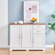 We have buffet tables both with and without hutches. Buy 2 Doors Kitchen Sideboard Buffet White Wooden Storage Cabinet Console Table With Drawers Shelves For Dining Room Floor Freestanding Modern Unit Storage Cupboard Home Office White Online In Indonesia B093f85l4l