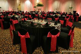 Pin By Heather Trotz On Red And Black Wedding Ideas Black Chair Covers Chair Covers Wedding Wedding Chairs