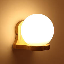Art Deco Wall Sconce Spherical Glass Lamp Shade Iron Wood Modern Small Led Contemporary Bedroom