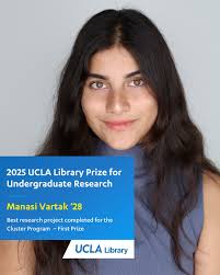 This week, we're recognizing the 2025 UCLA Library Prize for Undergraduate  Research winners in celebration of Undergraduate Research Week 🏅 Category:  Best research project completed for the Cluster Program ✏️ 🥇 In