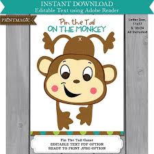 Pin The Tail On The Monkey Printable Party Game Instant Download Editable Text Monkey Pa Monkey Birthday Parties Jungle Birthday Party Monkey Party Ideas