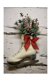 Christmas Ice Skate Christmas Decor Christmas Wreath Door Decor Vintage Cottage French Market Winter Skate Country Christmas Ice Skates Christmas Skating Christmas Decorations