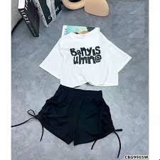 Set áo thun croptop BANYNIS phối quần đùi dây rút dành cho bé gái CBG9965P  | Bé Cưng Shop