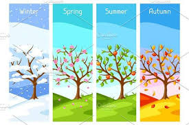 Four Seasons Illustration Of Tree And Landscape In Winter Spring Summer Autumn Four Seasons Seasons Art Seasons