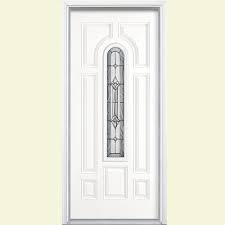 Masonite 36 In X 80 In Providence Center Arch Painted Smooth Fiberglass Prehung Front Door With Brickmold Steel Entry Doors Exterior Front Doors Entry Doors