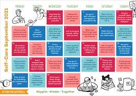 Receive news from the parents' place of maryland! Action For Happiness Self Care September Calendar