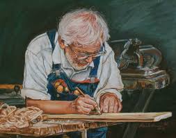Old Man Carpenter Painting Pastels Framed Art Industry Work Painting Drawings Art