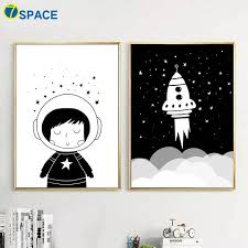 Black And White Nursery Wall Decor Cute Wall Art Print For Kids Room Or Nursery With Black And White Illustrations Of A Little Astronaut And Wall Art Canvas Painting Art Wall Kids Canvas Poster
