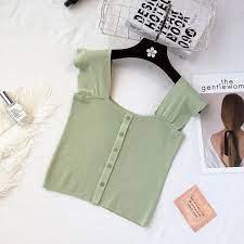 DanceeMangoo Women Knitted Crop Top Female Button Up Crop Tees Cute Tube  Top Square Neck Highstreet Crop Tops For Women Summer - Walmart.com
