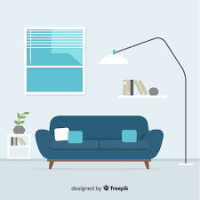 Interior of a bright living room with pillows on a sofa , plants and lamp. Living Room Free Vector Graphics Everypixel