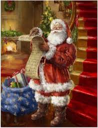 Santa claus checking his naughty and nice list on a scroll of parchment paper. Vintage Patriotic Santa Checking His List Postcard Zazzle Com Christmas Scenes Christmas Art Christmas Paintings