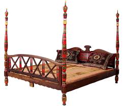 Orient Massiv Holz Lacquerware Schlafzimmer Vintage Bett Himmelbett Doppelbett Afghanistan Pakistan Punjab Vintage Bed Bedroom Bed Bed