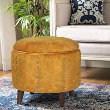 The storage ottoman sit is atop sturdy wooden legs and features button tufted for an even more stylish top. Amazonsmile Adeco 20 Tufted Round Ottoman With Storage Storage Ottoman With Lid Blue Boho Paisl Storage Ottoman Upholstered Footstool Round Tufted Ottoman
